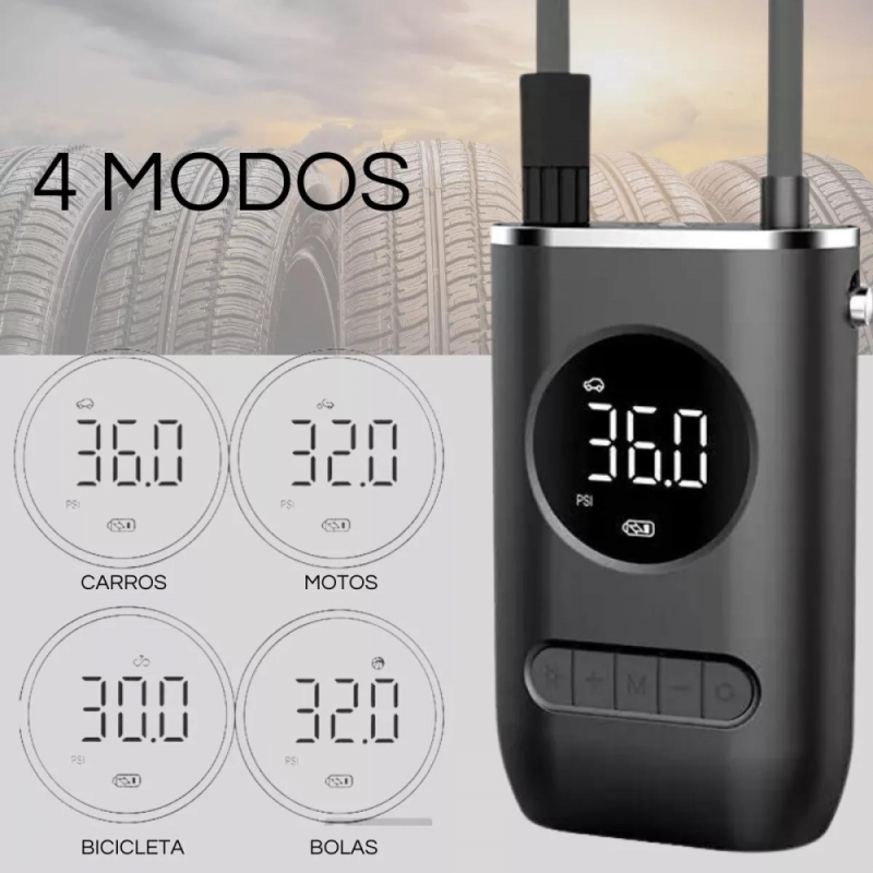 Compresor de Aire Portátil  80W / Inflador Recargable, Compacto y Resistente (Negro)