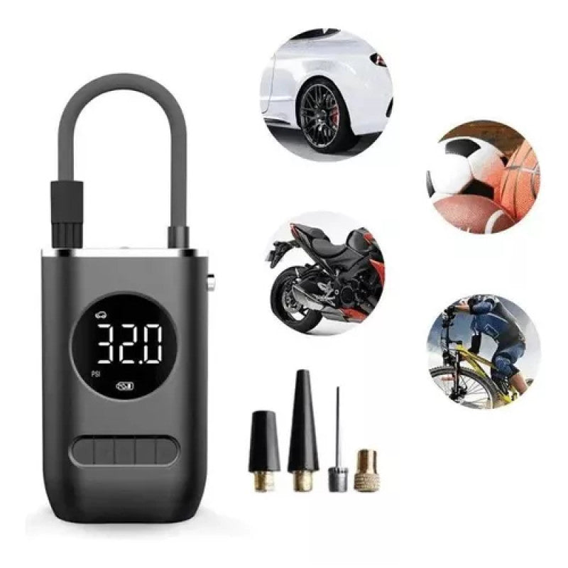 Compresor de Aire Portátil  80W / Inflador Recargable, Compacto y Resistente (Negro)