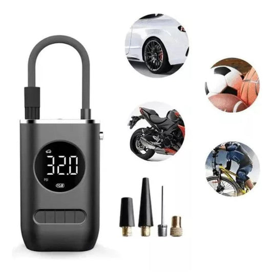 Compresor de Aire Portátil  80W / Inflador Recargable, Compacto y Resistente (Negro)